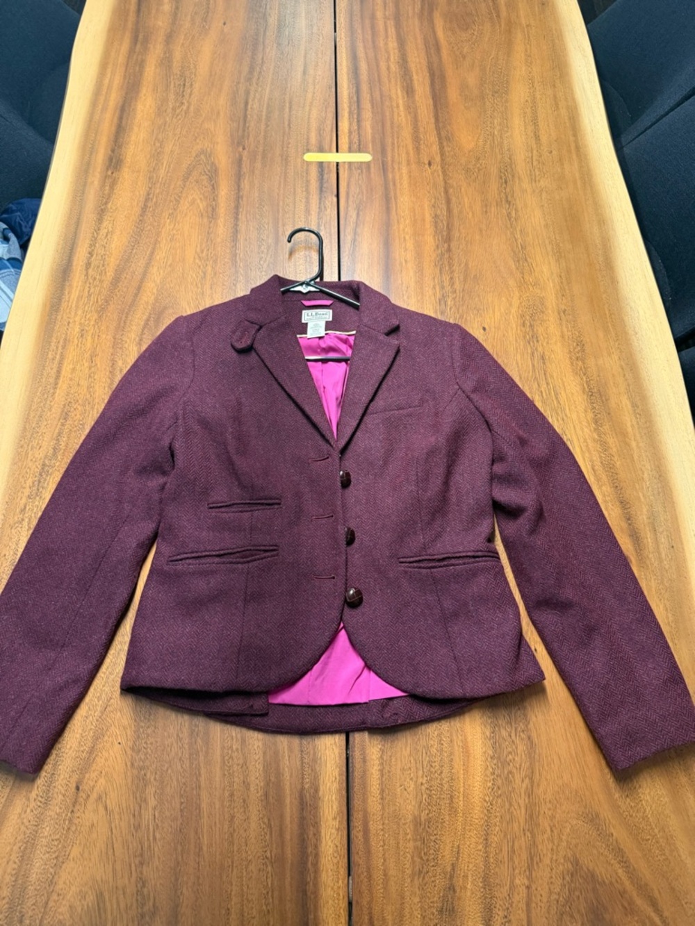 L.L. Bean Women's Plum Tweed Blazer with Pink Lining
